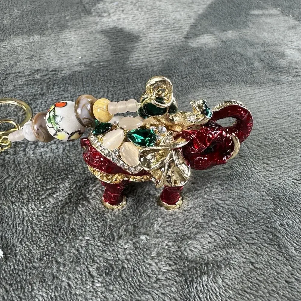 Bag charm Keychain Red Elephant Metal enamel bohemian Tassel BC0035